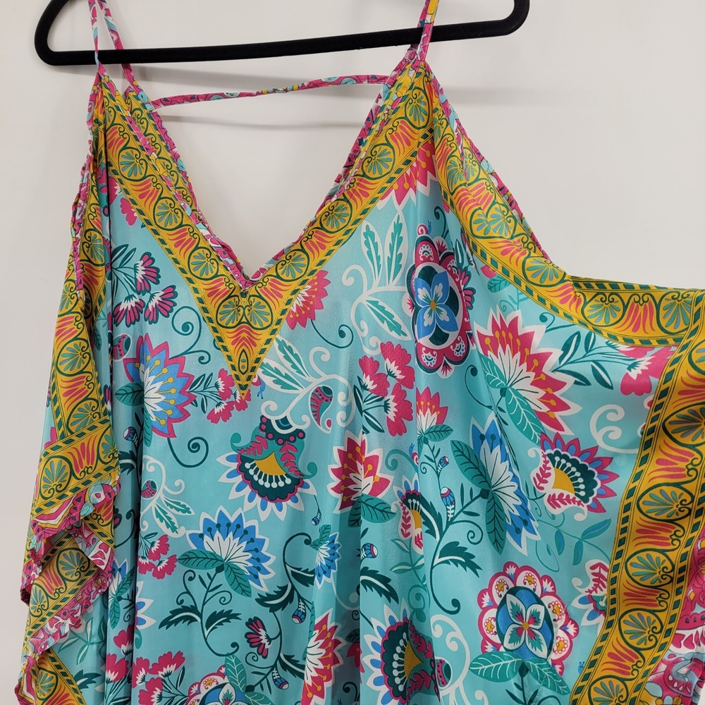 Bijoux Terner MerMade Cabana Caftan Boho Chic Floral Turquoise Pink OS NWT